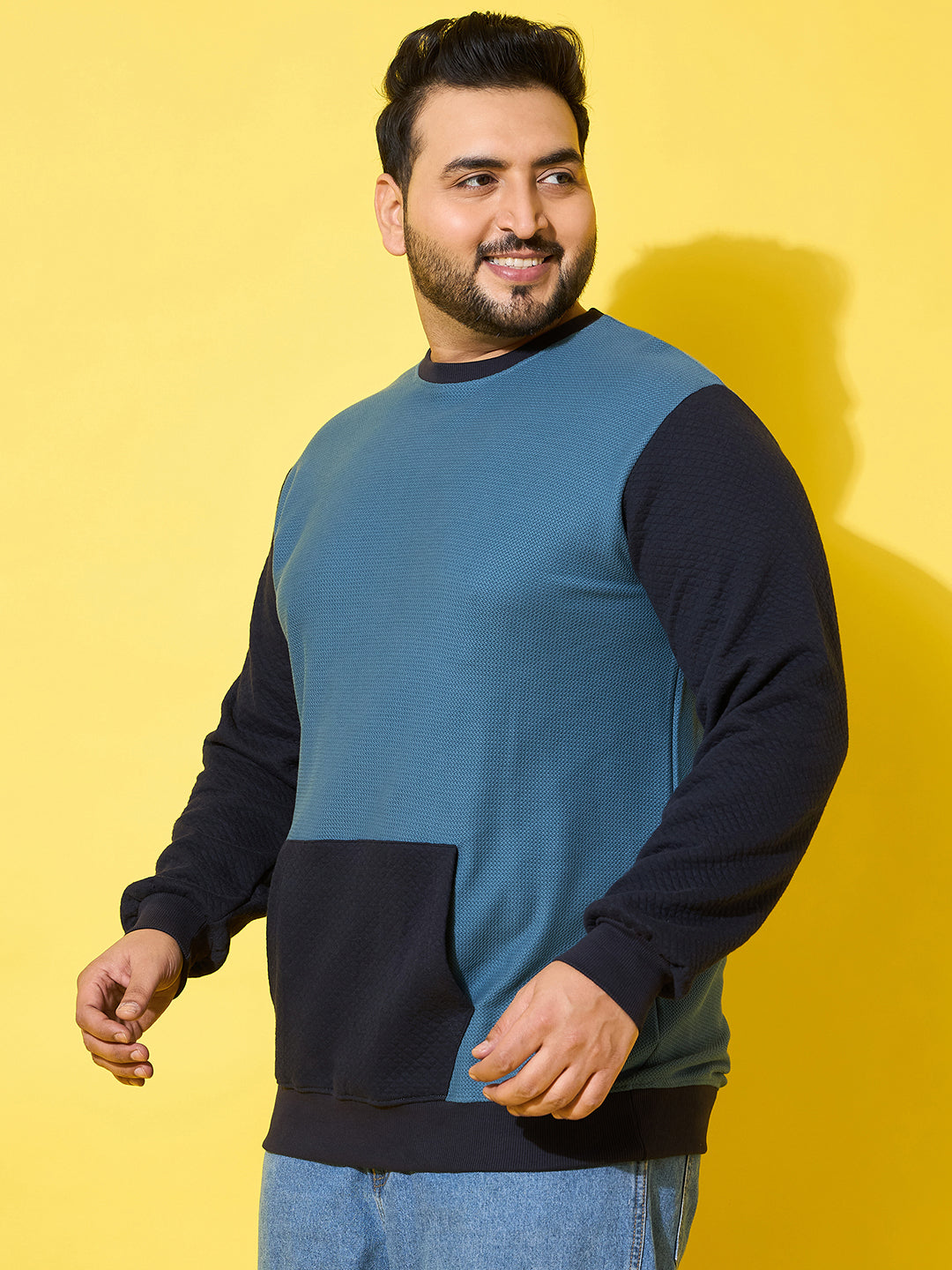 Men Plus Size Zerk Multicolor Colorblock Sweatshirt