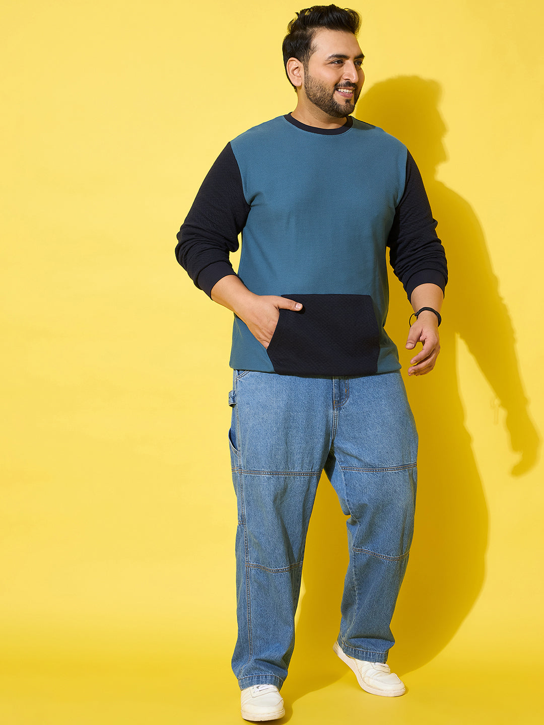 Men Plus Size Zerk Multicolor Colorblock Sweatshirt