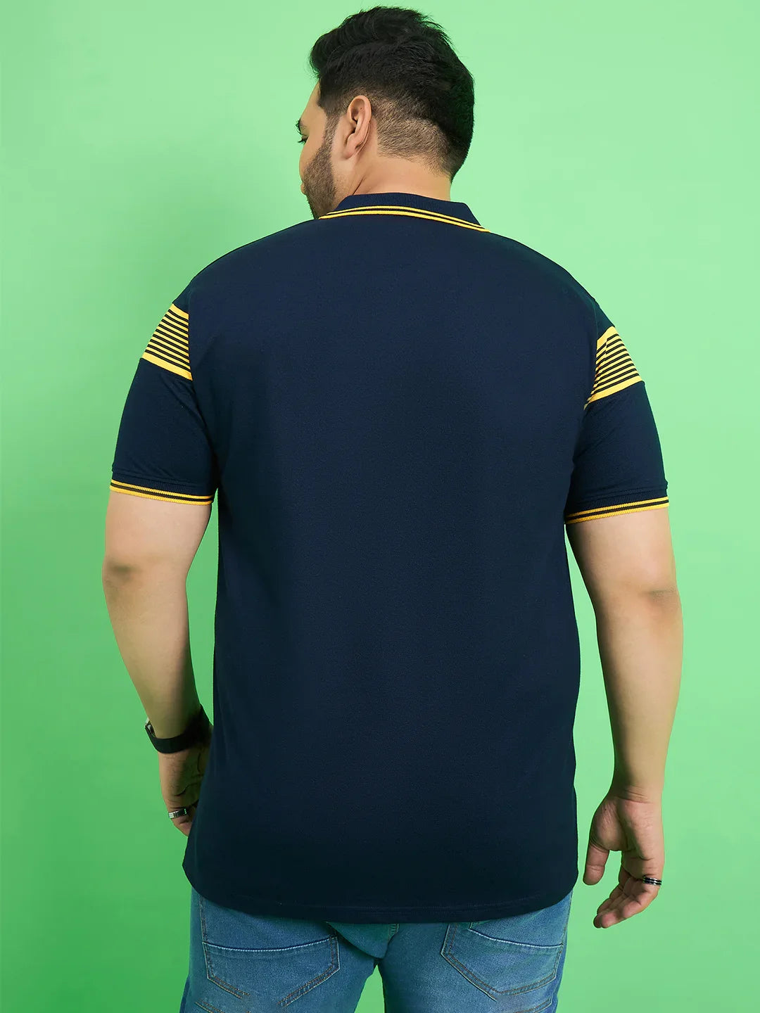 Men Plus Size Zetel Navy Blue Colorblock Polo Tshirt - bigbanana