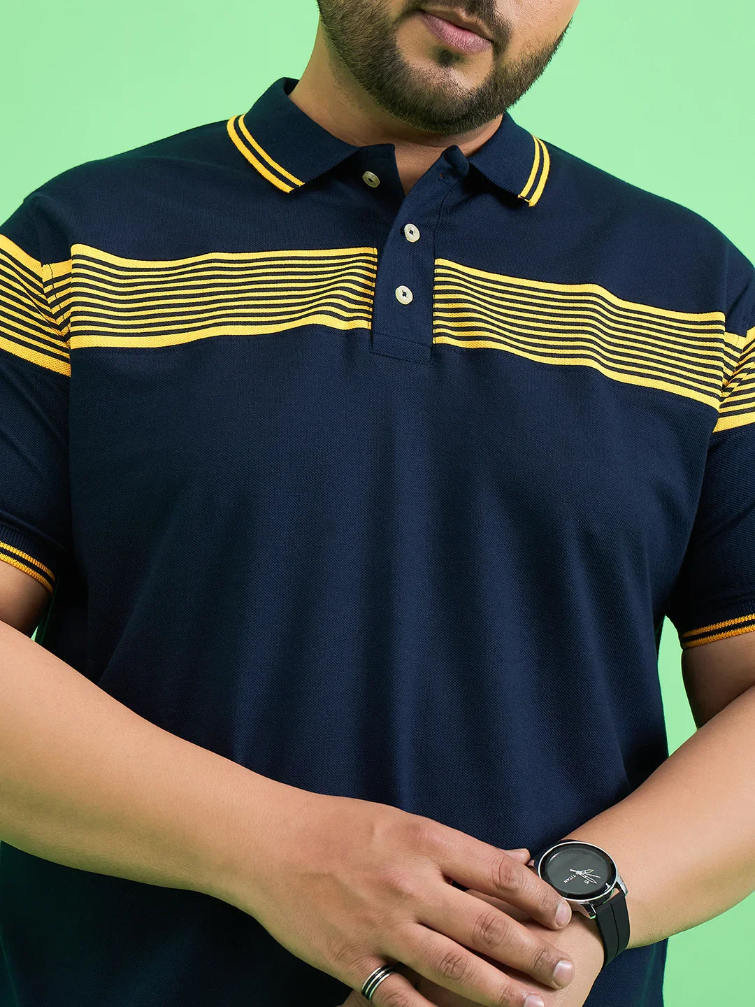 Men Plus Size Zetel Navy Blue Colorblock Polo Tshirt - bigbanana