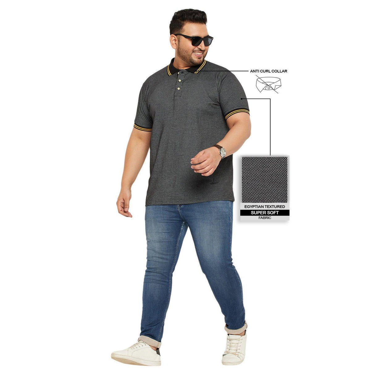 Men Plus Size Ziller Textured Polo Tshirt - bigbanana