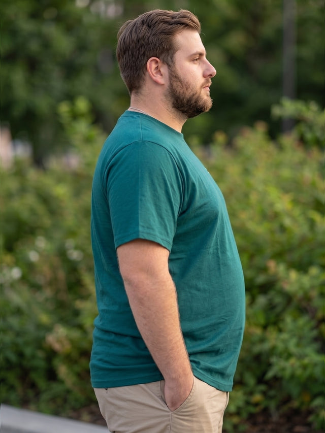 Men Plus Size Hiddenmist-Green Solid Green Round Neck Tshirt