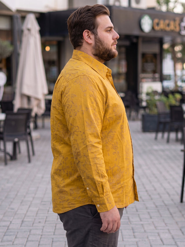 Men Plus Size Senan Mustard Printed Shirts
