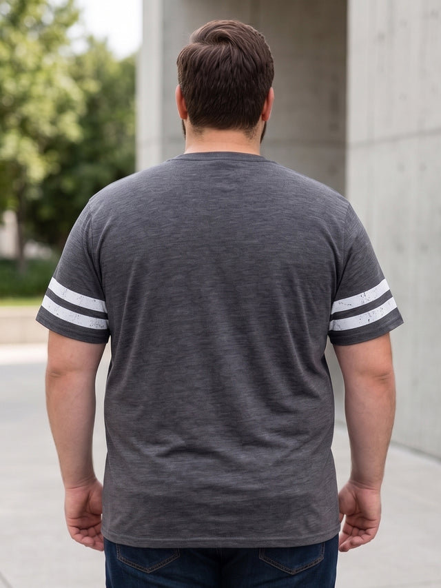 Men Plus Size Carbon Dark Grey Printed Round Neck Tshirts
