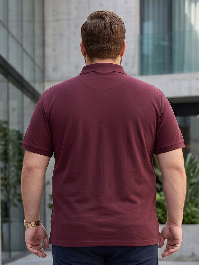 Men Plus Size Brew-Maroon Maroon Solid Polo Tshirts
