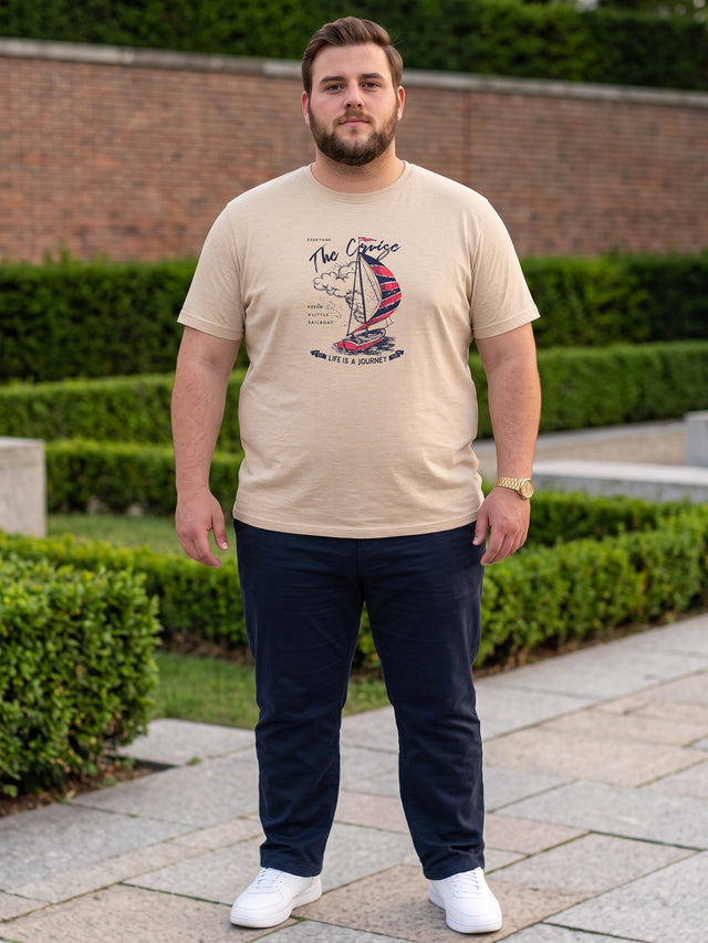 Men Plus Size Prisme Solid Beige Round Neck Tshirt