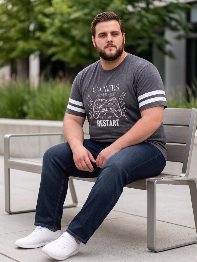 Men Plus Size Carbon Dark Grey Printed Round Neck Tshirts
