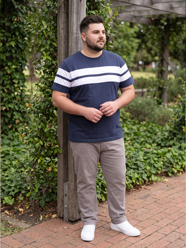 Men Plus Size Bridge Navy Colorblock Round Neck Tshirt