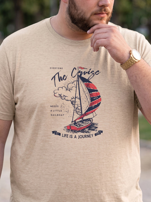 Men Plus Size Prisme Solid Beige Round Neck Tshirt