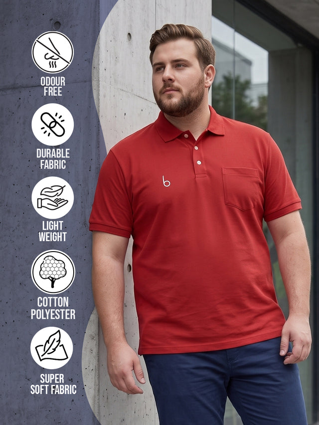 Men Plus Size Brew-Red Red Solid Polo Tshirts