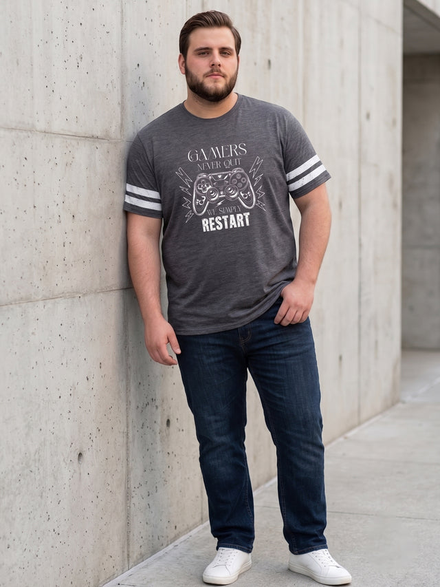 Men Plus Size Carbon Dark Grey Printed Round Neck Tshirts