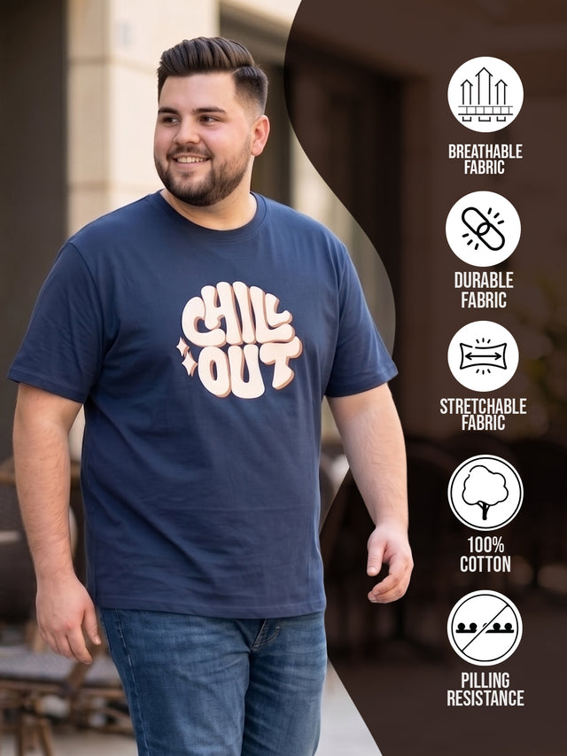 Men Plus Size Icebold Navy-Blue Printed Round Neck Tshirt