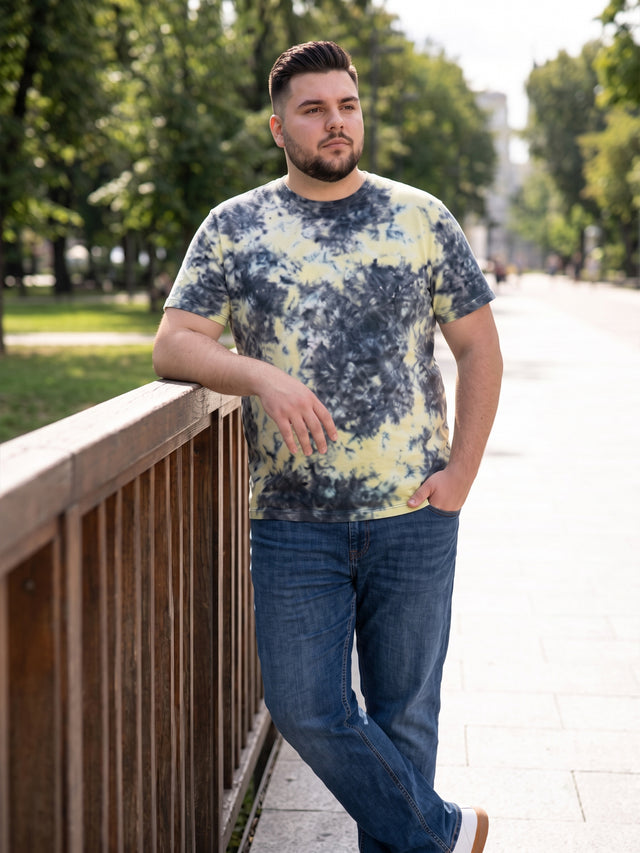 Men Plus Size Brabble Multicolor Printed Round Neck Tshirt