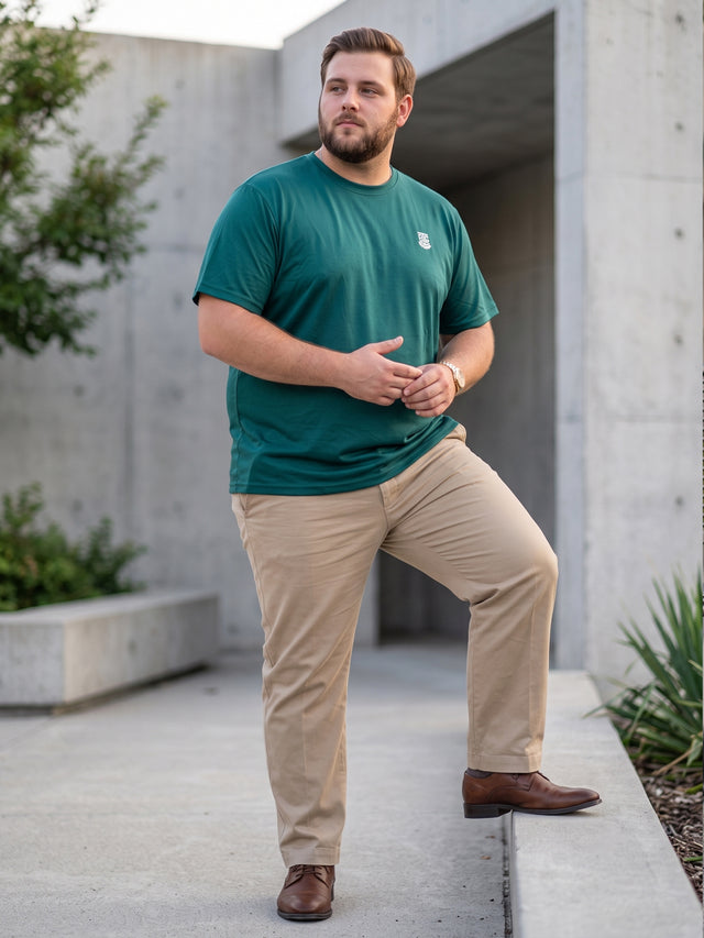 Men Plus Size Hiddenmist-Green Solid Green Round Neck Tshirt