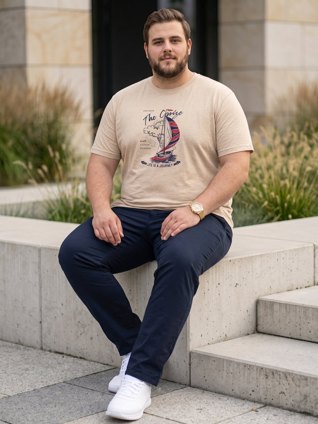 Men Plus Size Prisme Solid Beige Round Neck Tshirt
