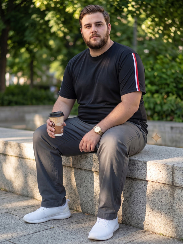 Men Plus Size Dote Solid Round Neck Tshirt
