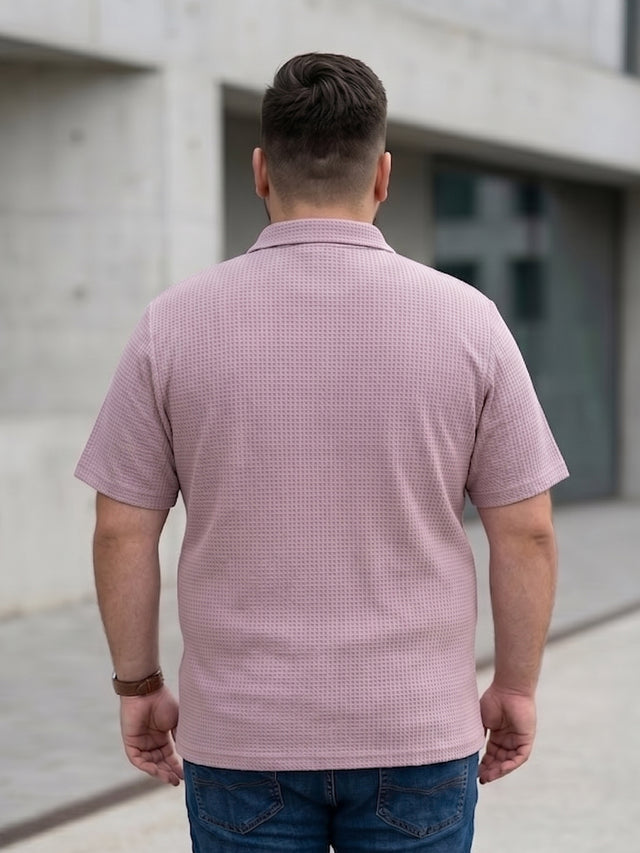 Men Plus Size Saren Pink Waffle Polo Tshirt