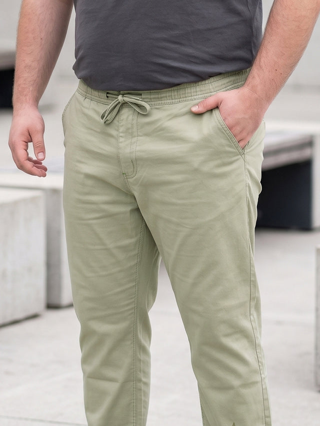 Men Plus Size Novira Sage Green Solid Trousers