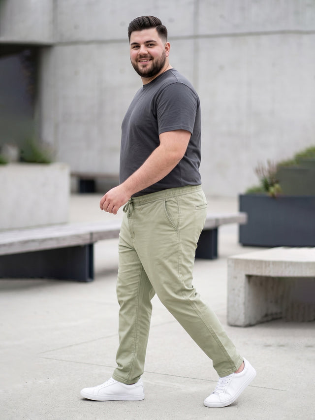 Men Plus Size Novira Sage Green Solid Trousers