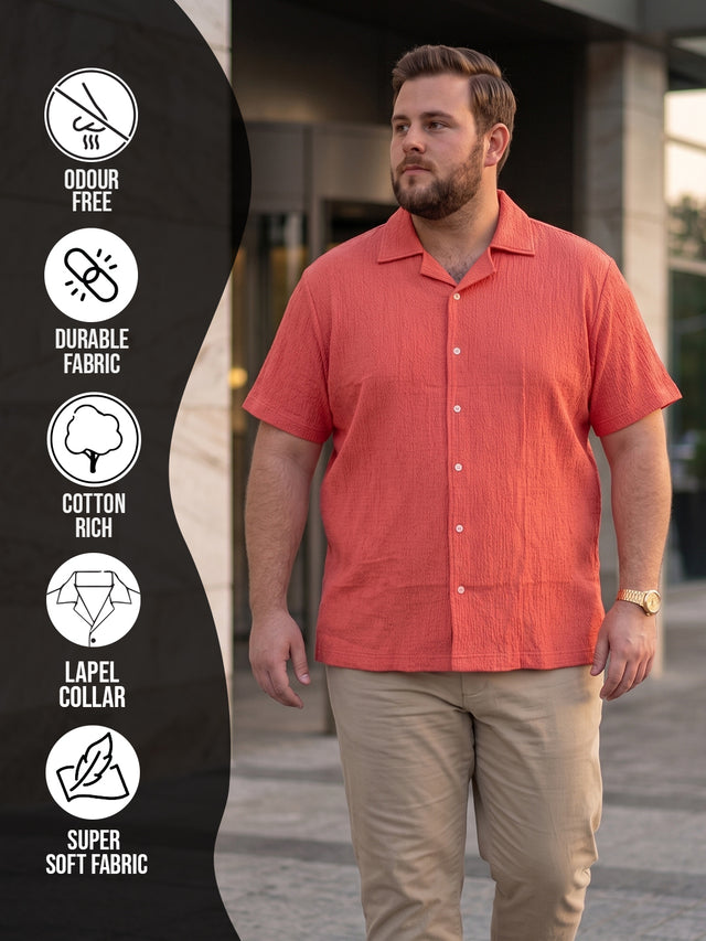 Men Plus Size Oriyeno Red Self Design Shirts