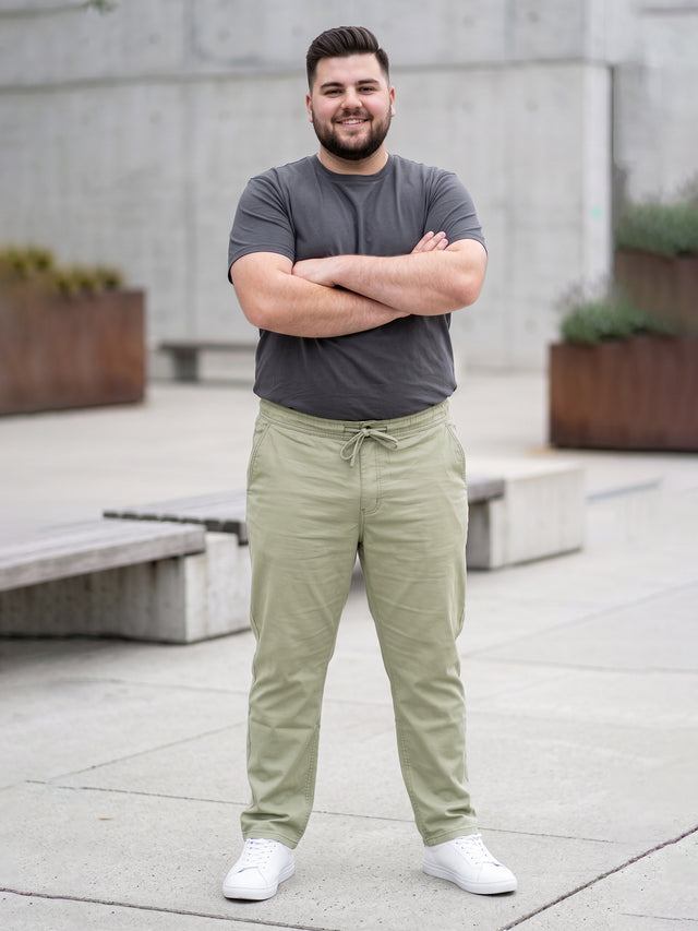 Men Plus Size Novira Sage Green Solid Trousers
