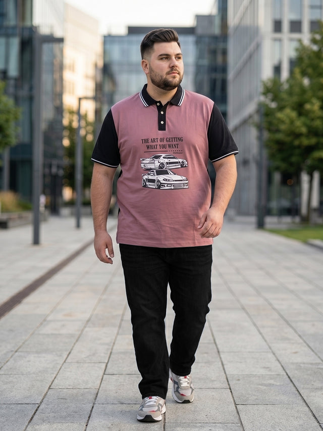 Men Plus Size Adian Pink Printed Polo Tshirt