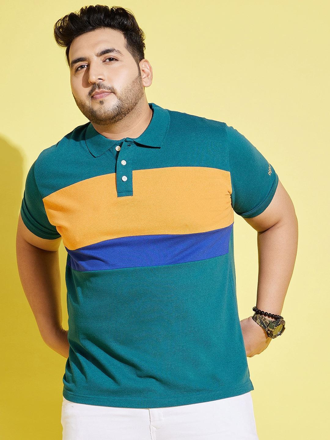 Men Plus Size Taper Colorblock Polo Tshirt - bigbanana