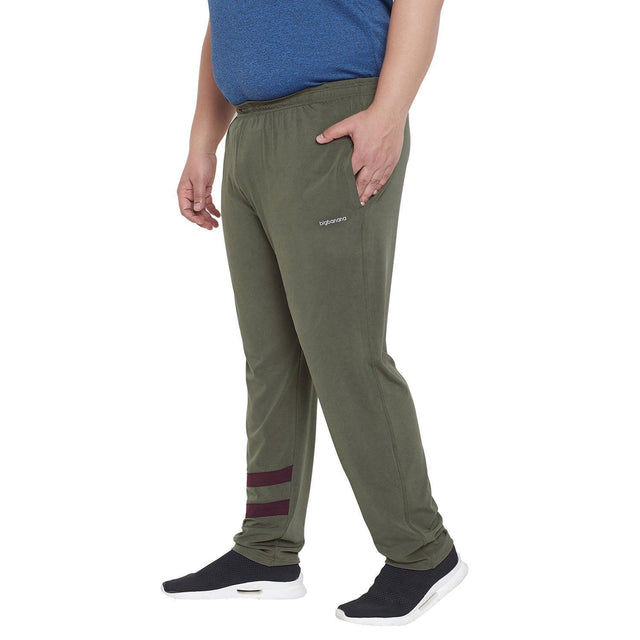 Men's plus size olive green joggers with stripe detail and elastic waistband