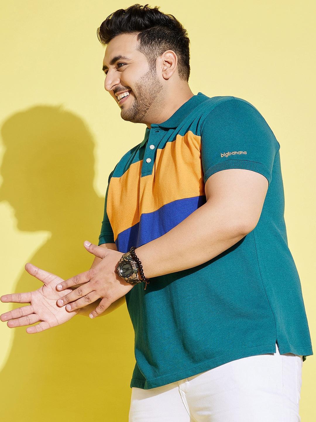 Men Plus Size Taper Colorblock Polo Tshirt - bigbanana