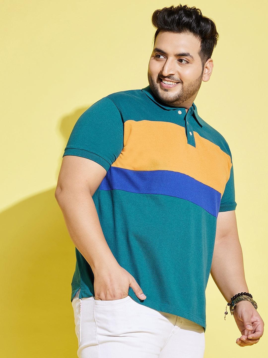 Men Plus Size Taper Colorblock Polo Tshirt - bigbanana