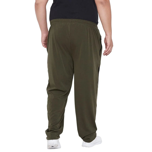 Men's plus size olive green joggers with elastic waistband, shown from the back.