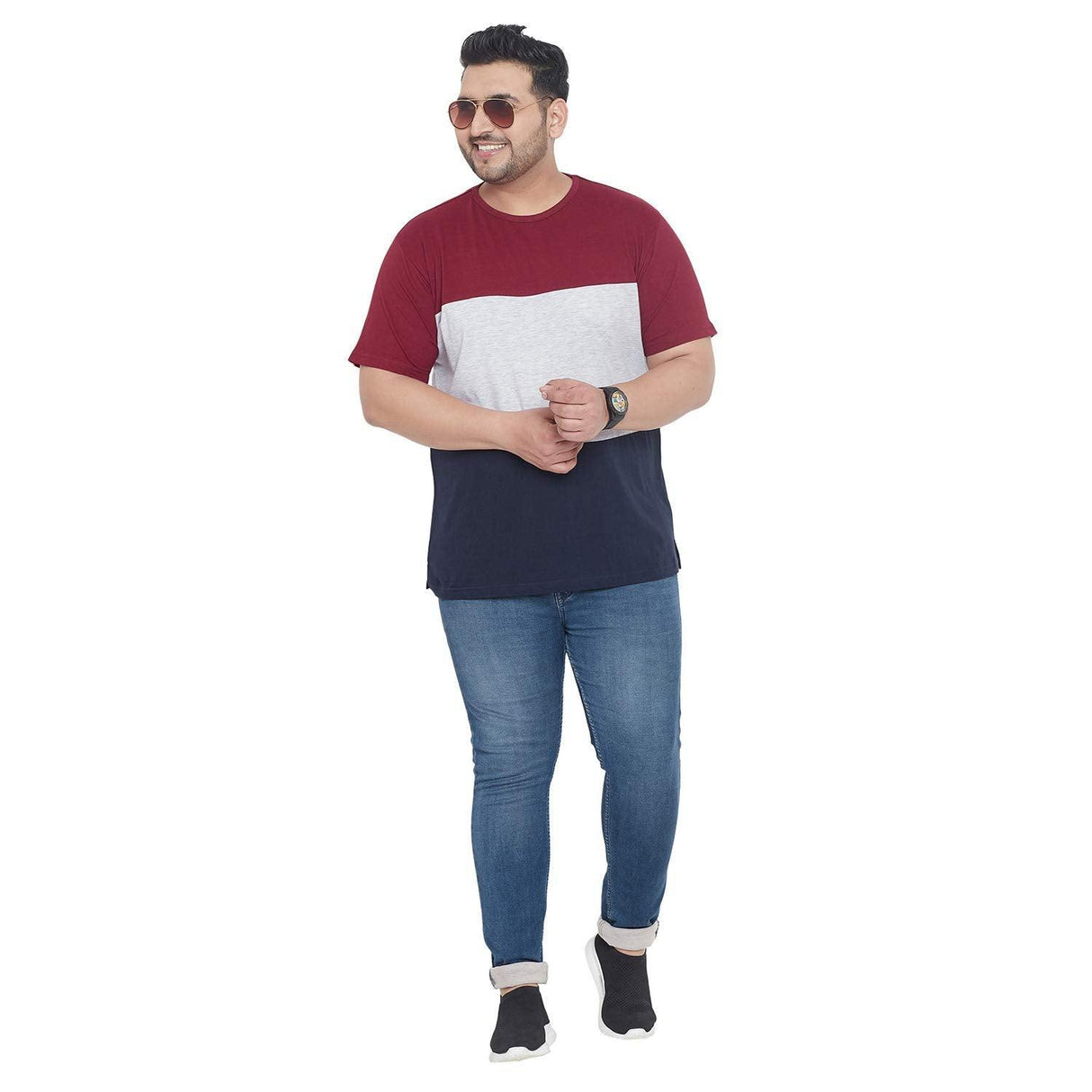 Men Plus Size Steele Colorblock Round Neck Tshirt - bigbanana