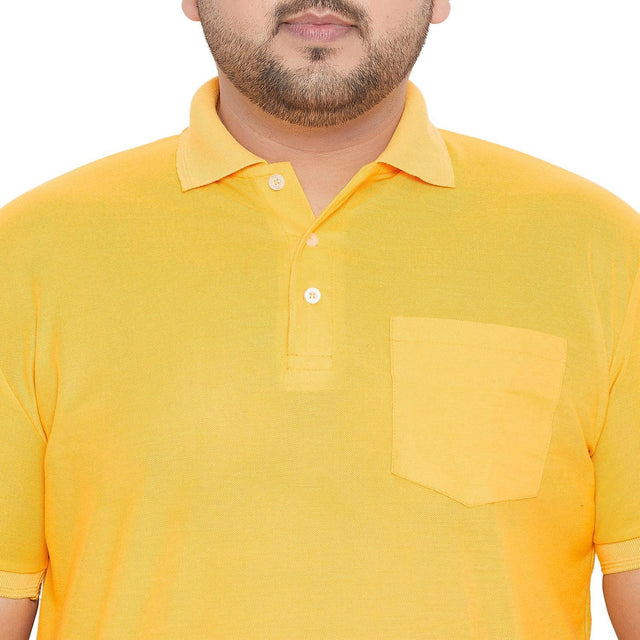 Men's plus size yellow polo t-shirt with short sleeves and chest pocket
