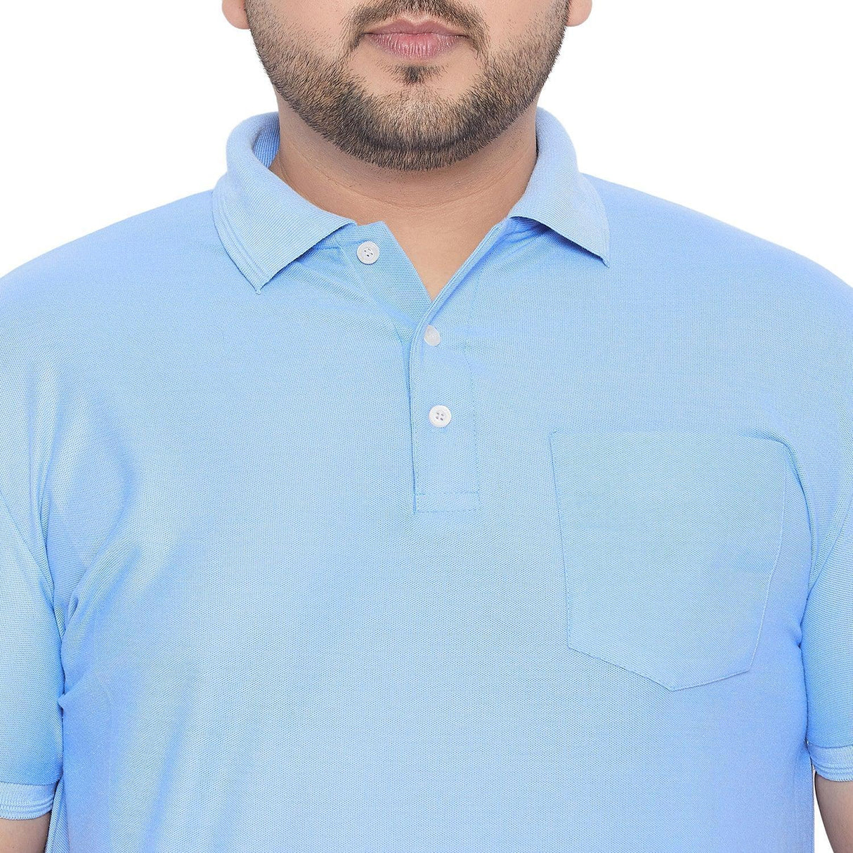 Men's plus size light blue polo t-shirt with pocket and button placket