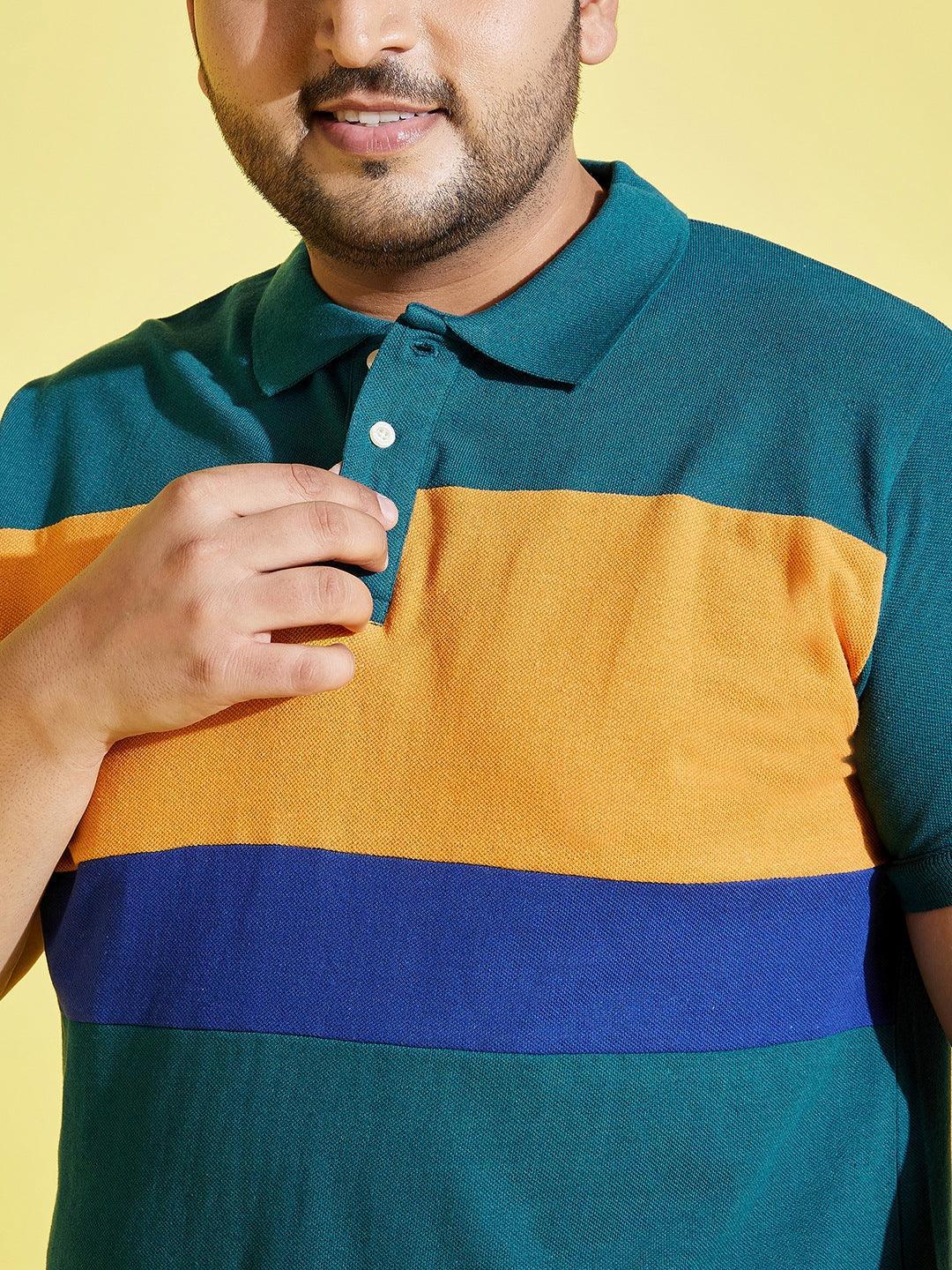 Men Plus Size Taper Colorblock Polo Tshirt - bigbanana