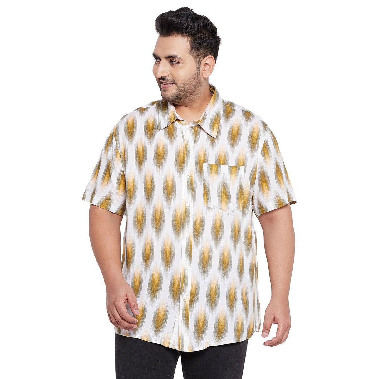 Men Plus Size Cina-Yellow Printed Shirt - bigbanana