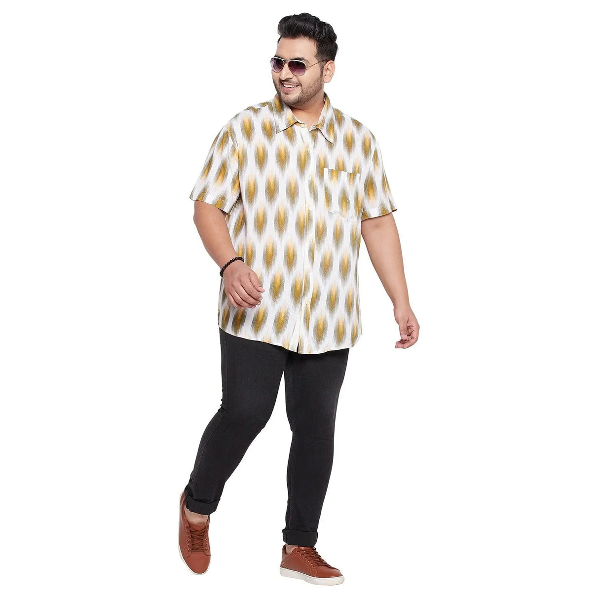 Men Plus Size Cina-Yellow Printed Shirt - bigbanana
