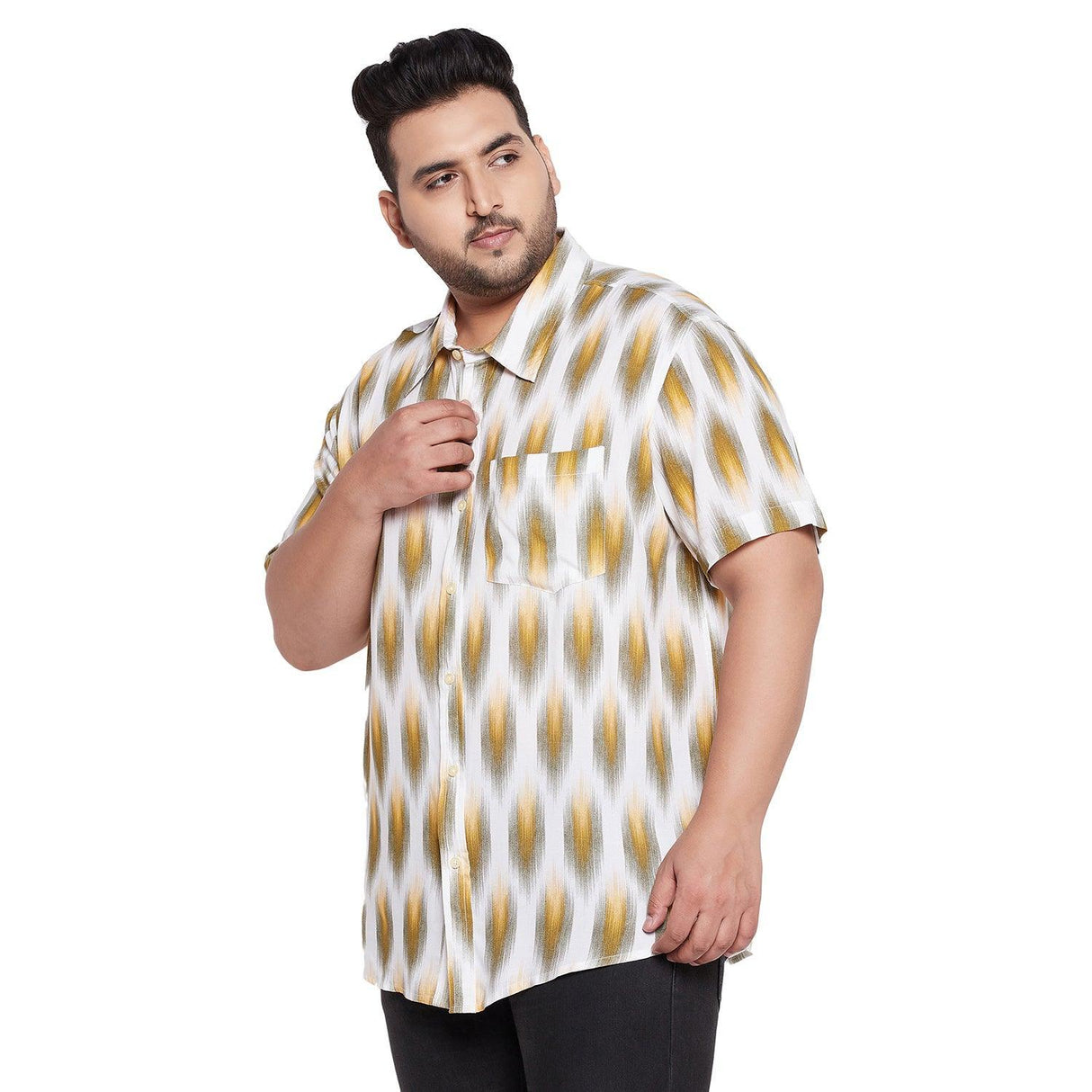 Men Plus Size Cina-Yellow Printed Shirt - bigbanana