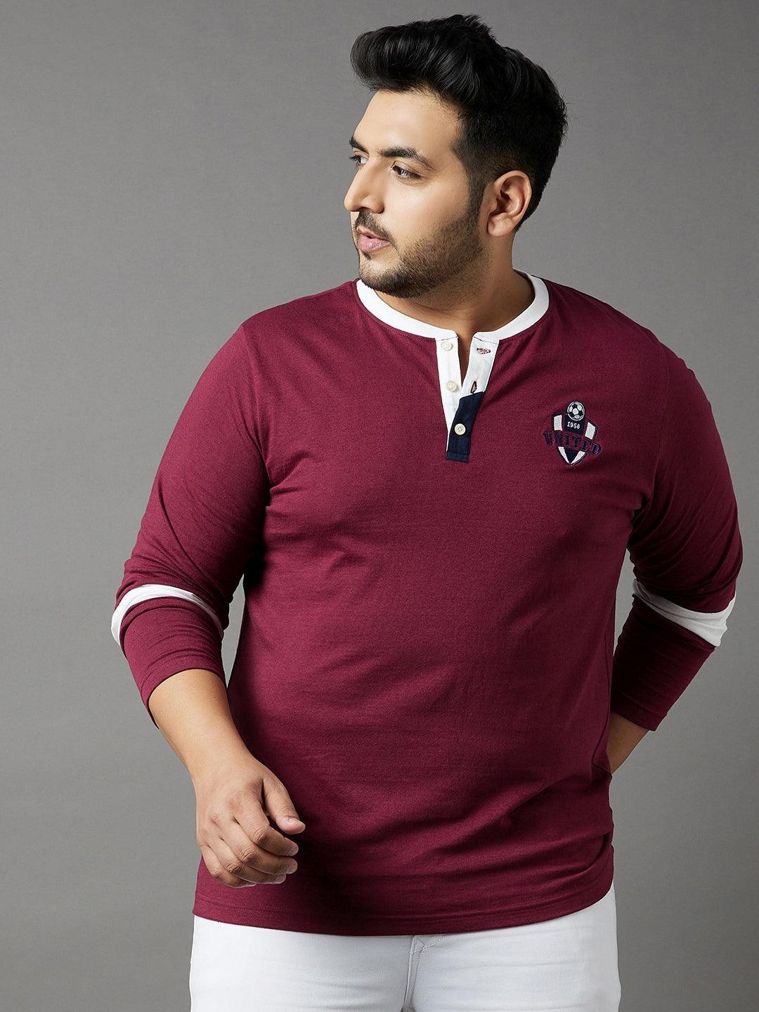 Men Plus Size Cleats Colorblock Henley Tshirt - bigbanana