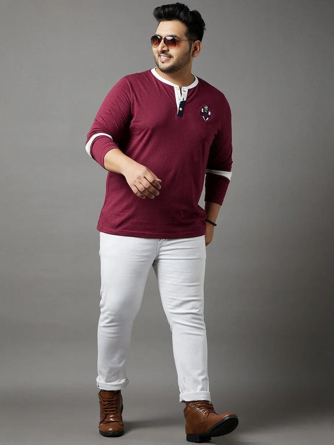 Men Plus Size Cleats Colorblock Henley Tshirt - bigbanana