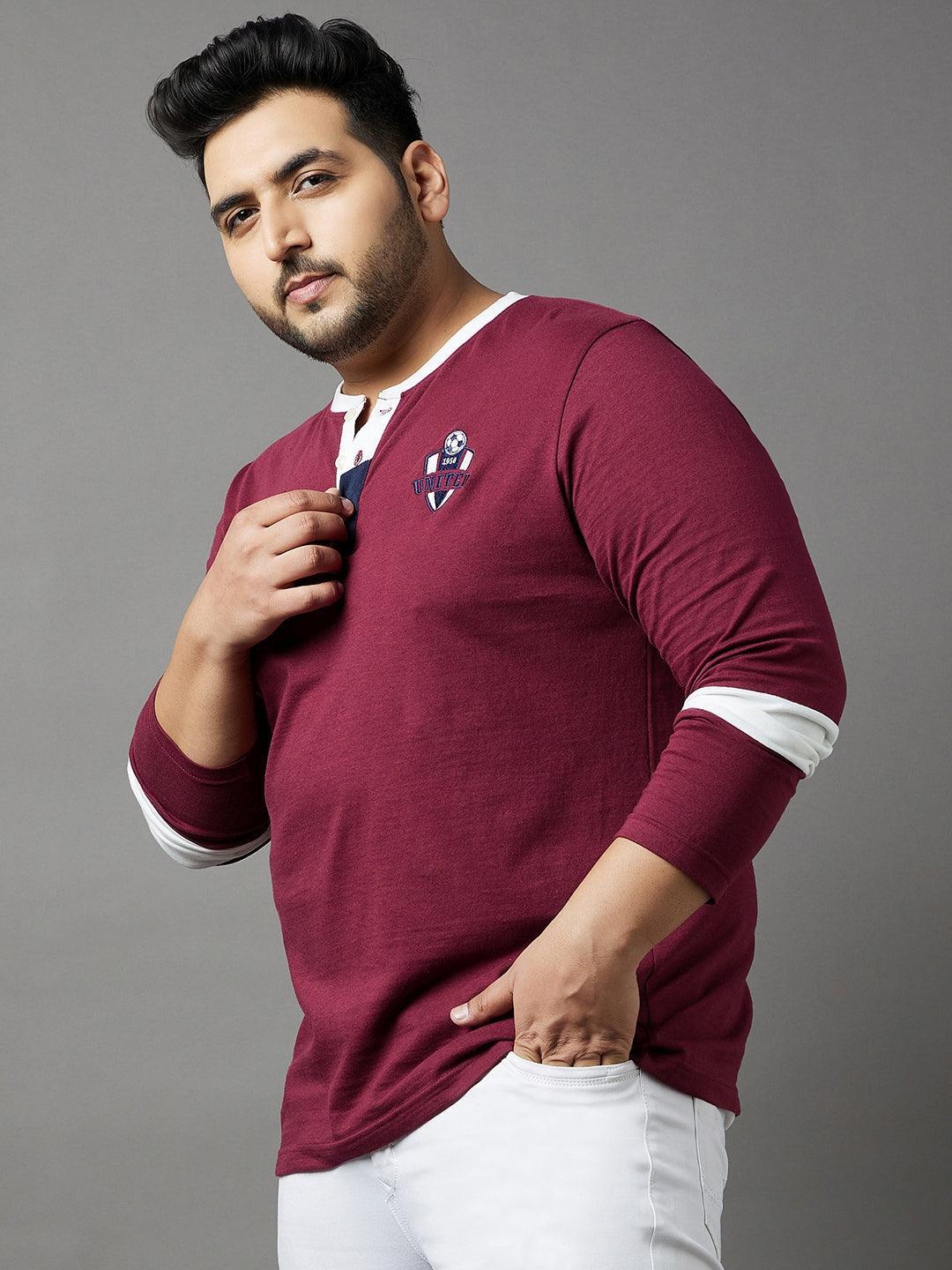 Men Plus Size Cleats Colorblock Henley Tshirt - bigbanana