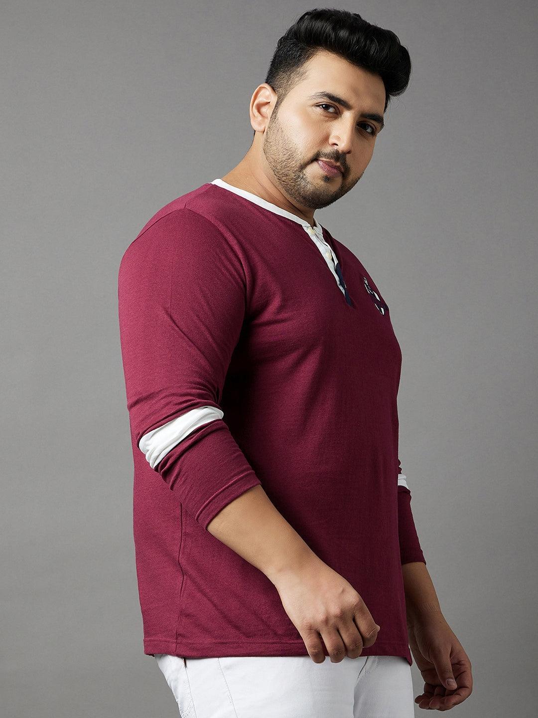 Men Plus Size Cleats Colorblock Henley Tshirt - bigbanana