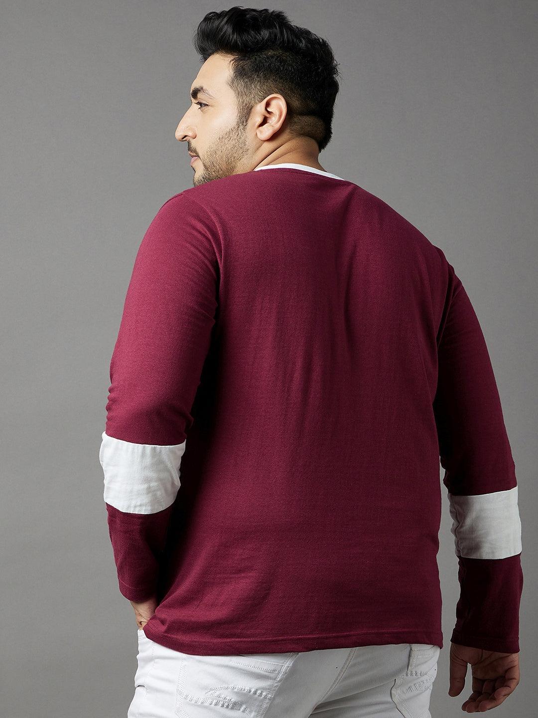 Men Plus Size Cleats Colorblock Henley Tshirt - bigbanana