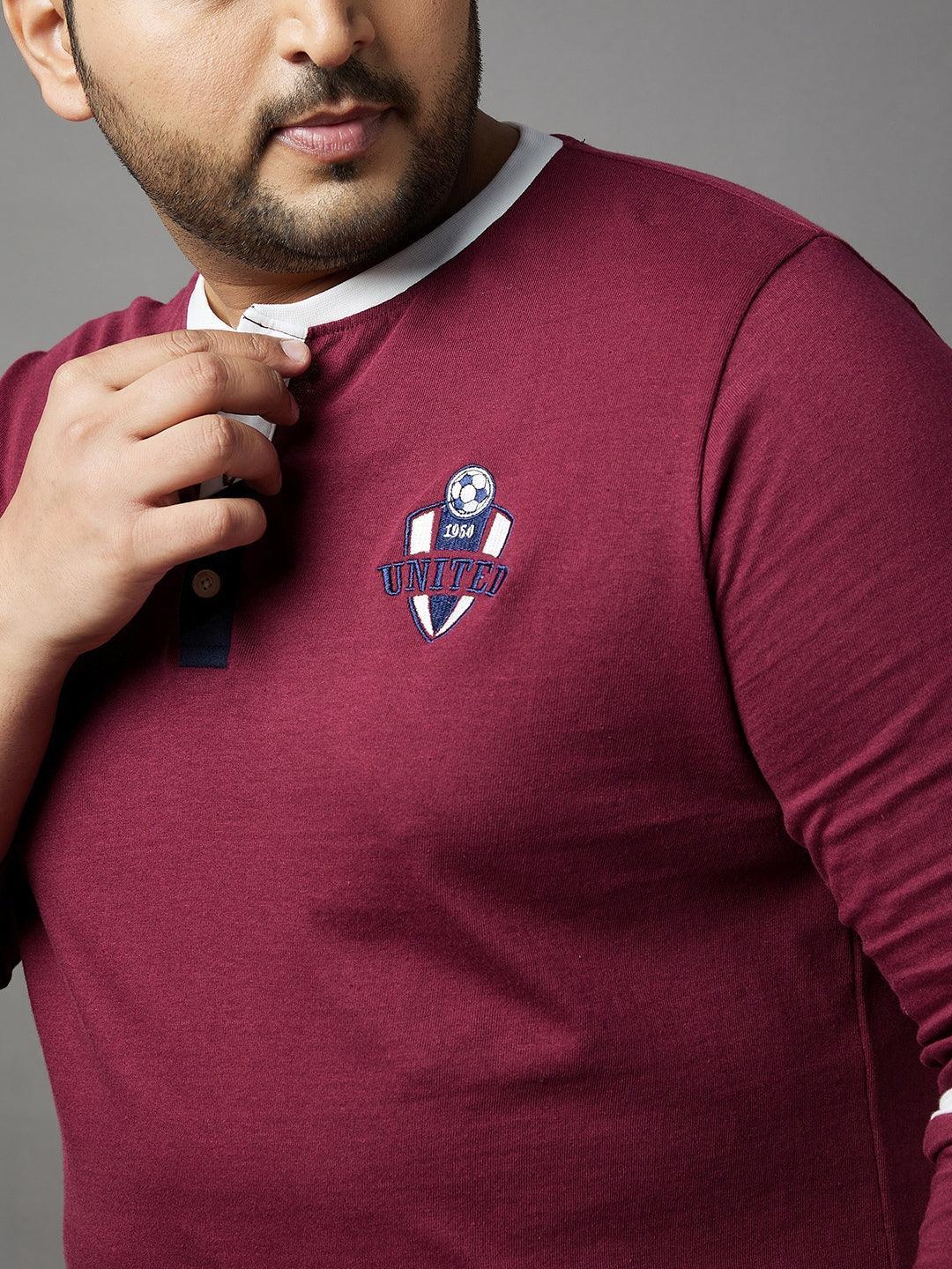 Men Plus Size Cleats Colorblock Henley Tshirt - bigbanana