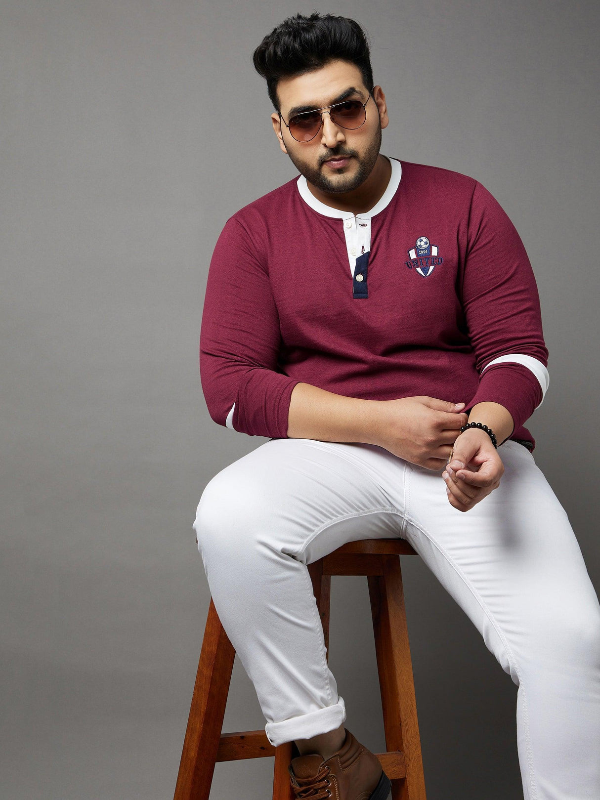 Men Plus Size Cleats Colorblock Henley Tshirt - bigbanana