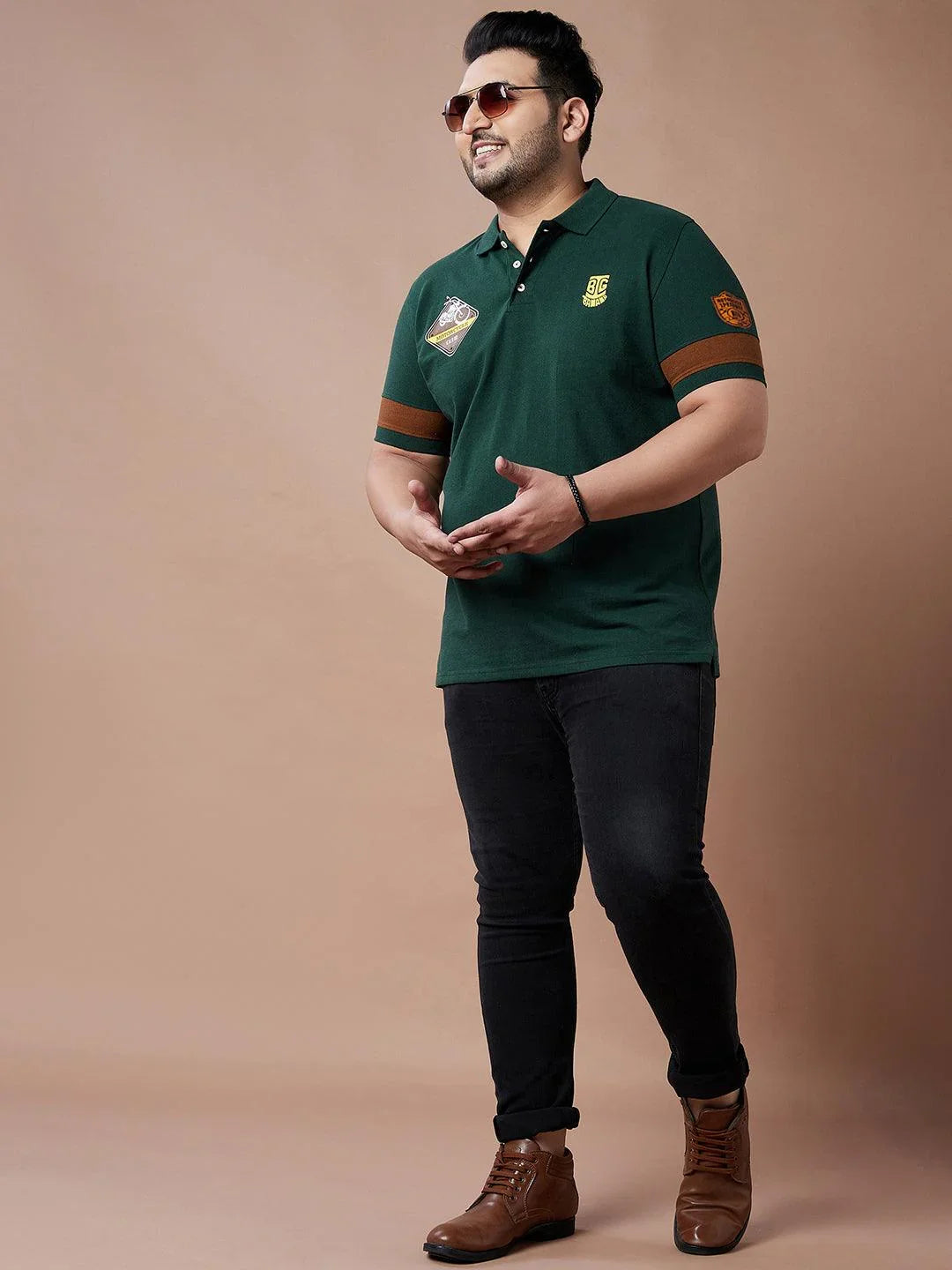 Men Plus Size Grommet Colorblock Polo Tshirt - bigbanana