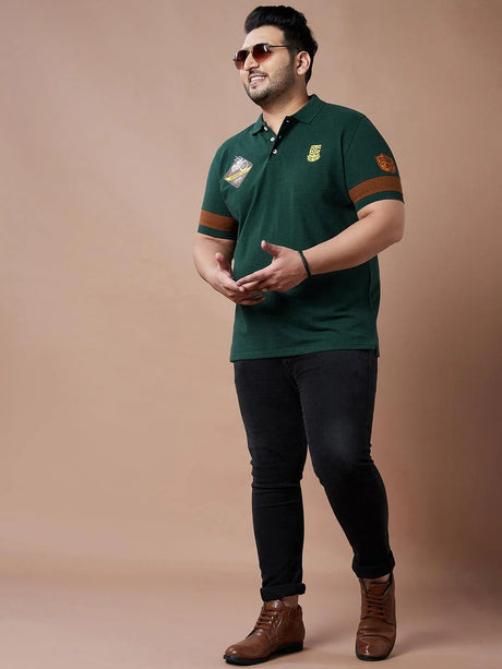 Men Plus Size Grommet Colorblock Polo Tshirt - bigbanana