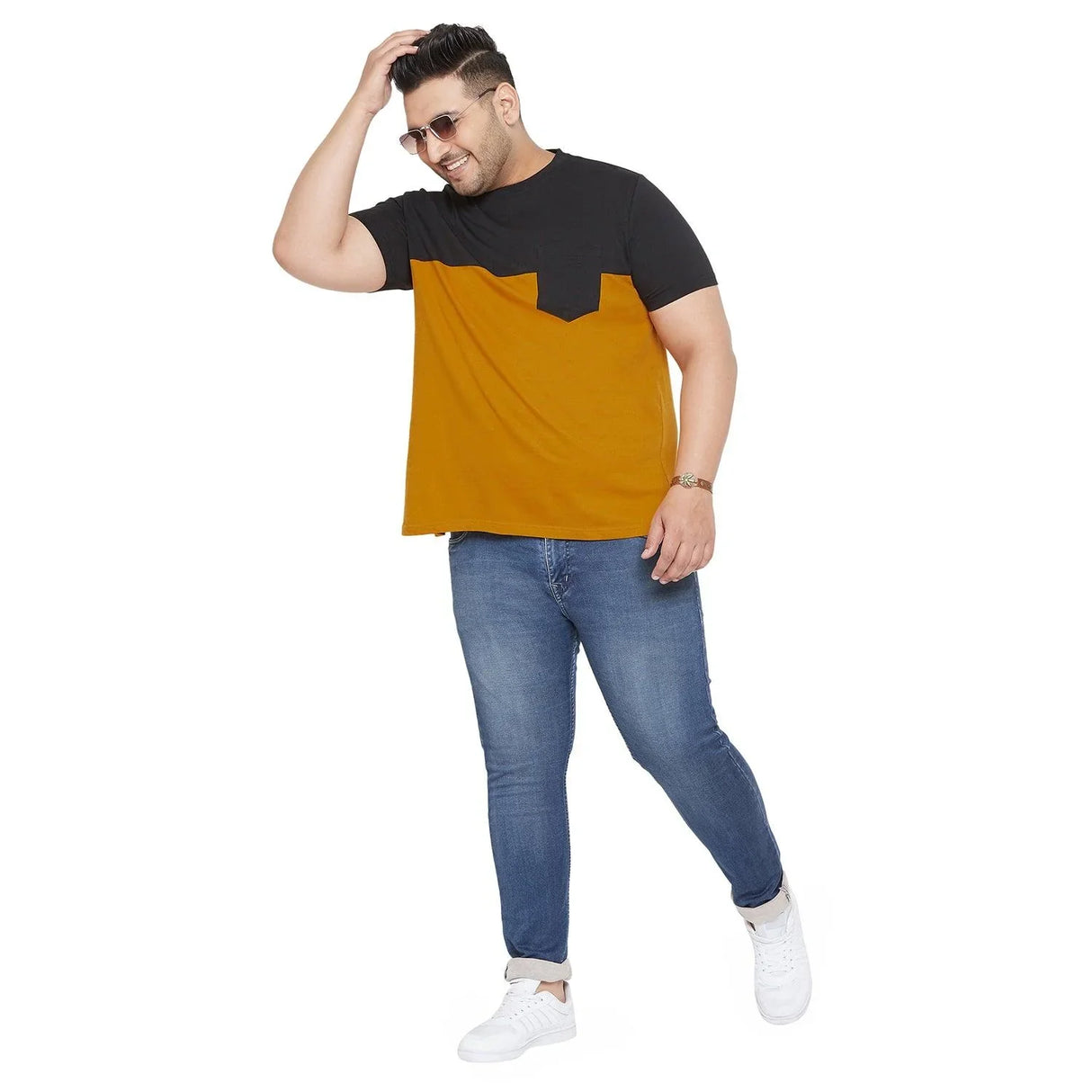 Men Plus Size Hicks Colorblock Round Neck Tshirt - bigbanana