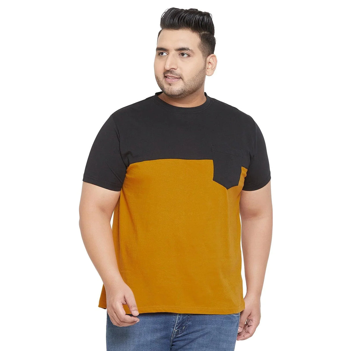 Men Plus Size Hicks Colorblock Round Neck Tshirt - bigbanana