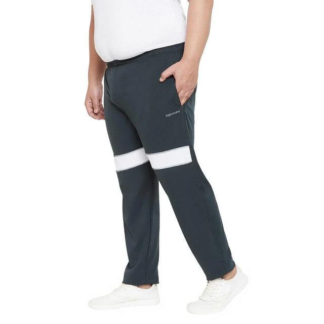 Men's plus size black joggers with white stripes and elastic waist, side pocket, casual style